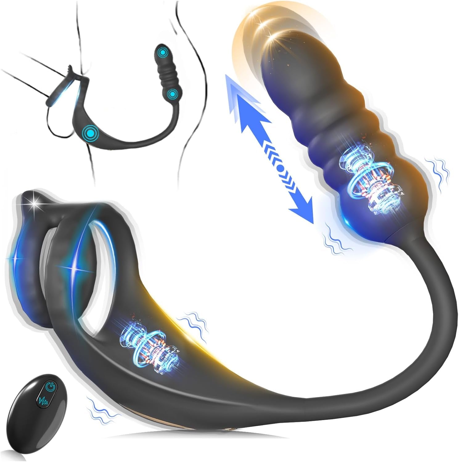ThrustPulse Thrusting Prostate Massager Cock Ring Remote 9 Modes