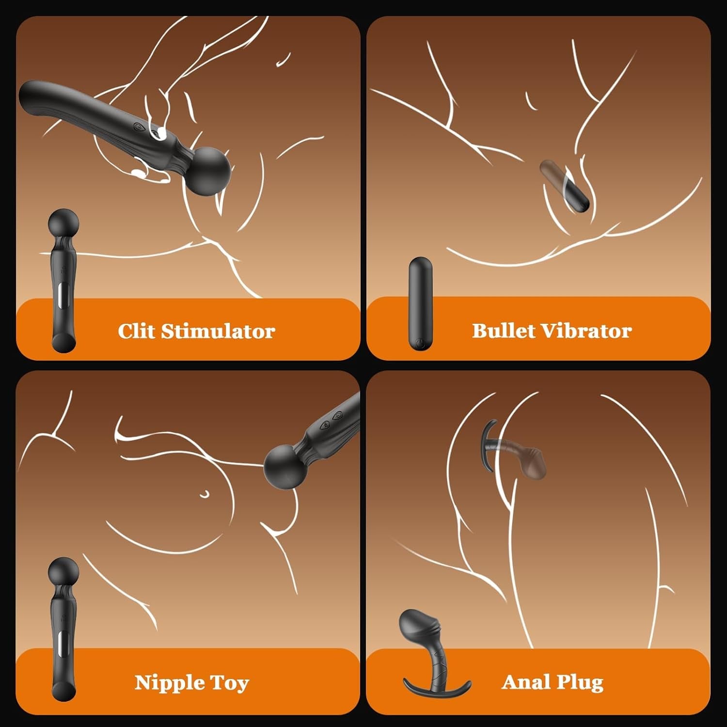 TrinityPlay 3 Piece Vibrator Set Wand Bullet Anal Plug