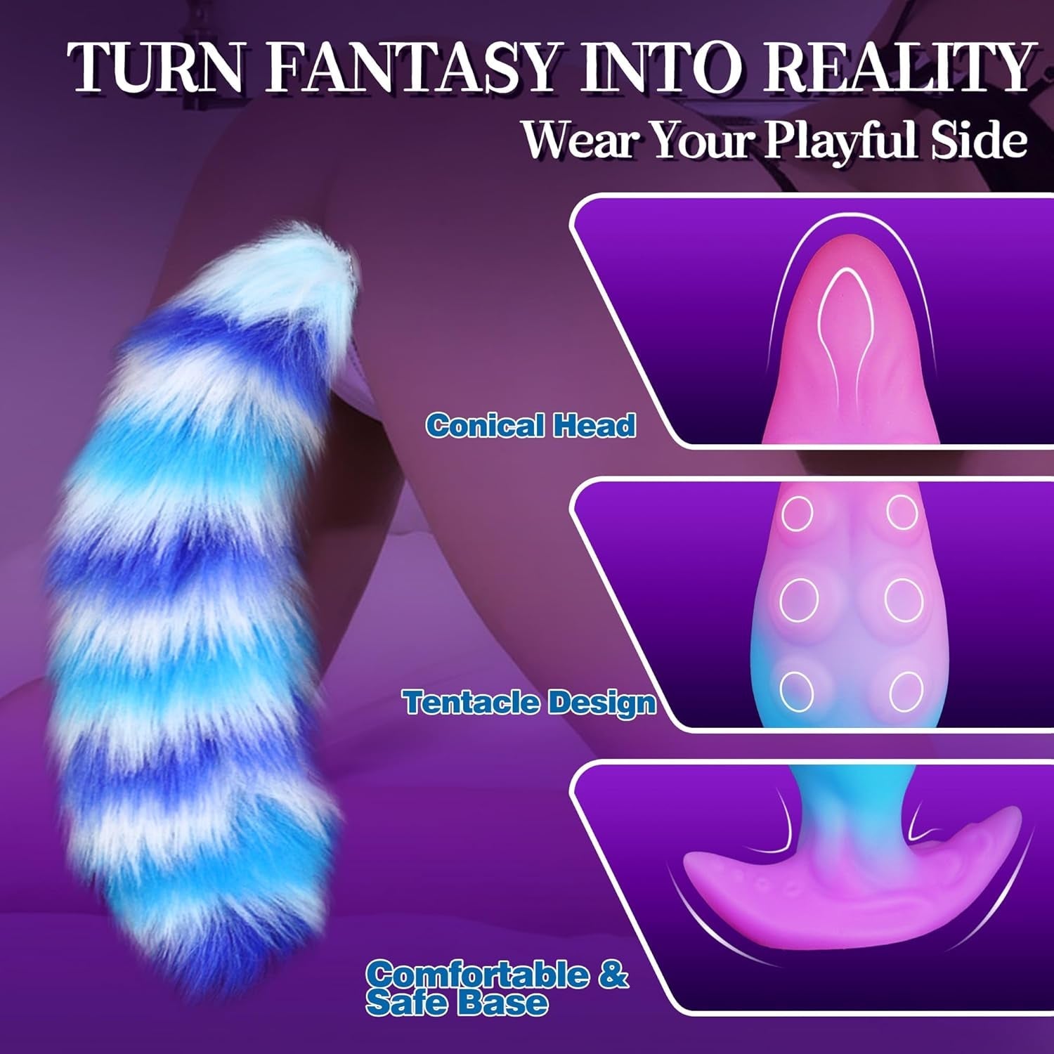 TentacleTail Tapered Silicone Fox Tail Butt Plug Large 5.1"