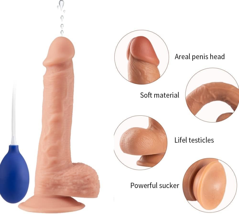 FlexJet 8.4” Squirting Dildo Curved Silicone Suction Cup