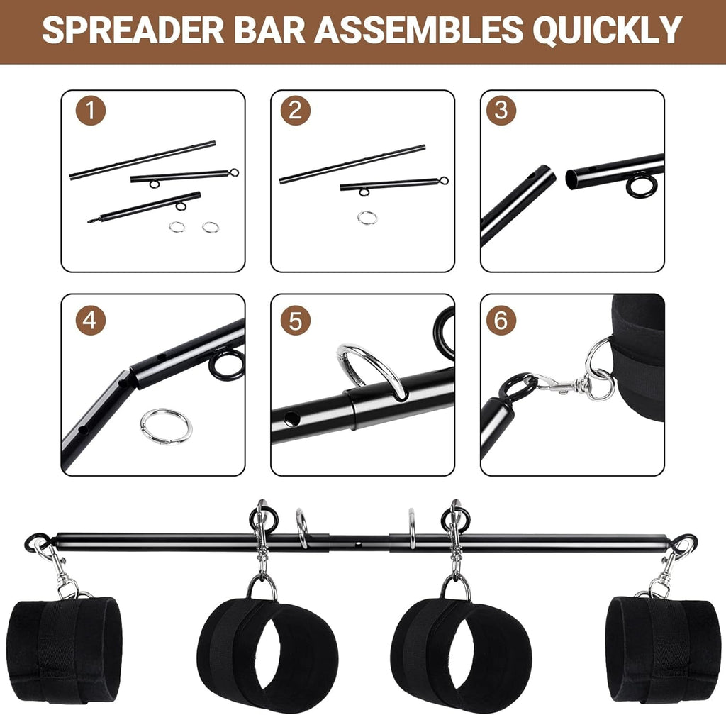 VelvetSpread Adjustable BDSM Spreader Bar with Cuffs