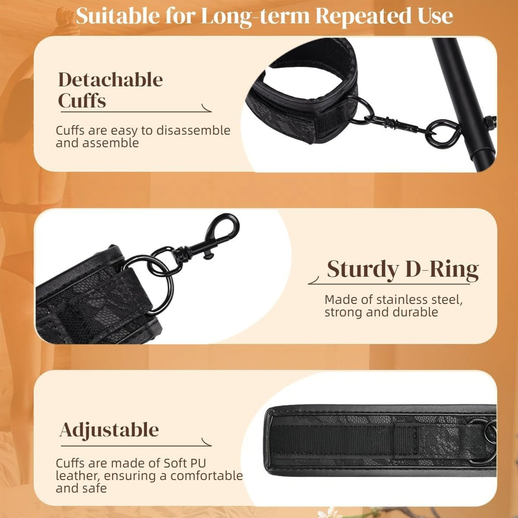 LeatherLock PU Leather Collar Spreader Bar BDSM Kit
