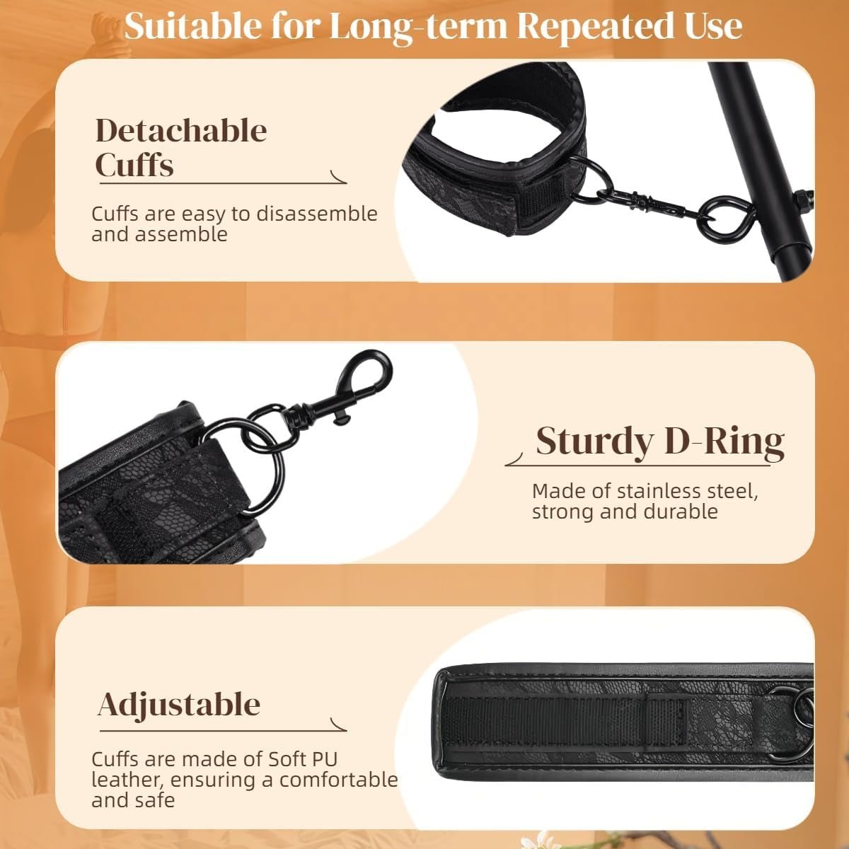 LeatherLock PU Leather Collar Spreader Bar BDSM Kit