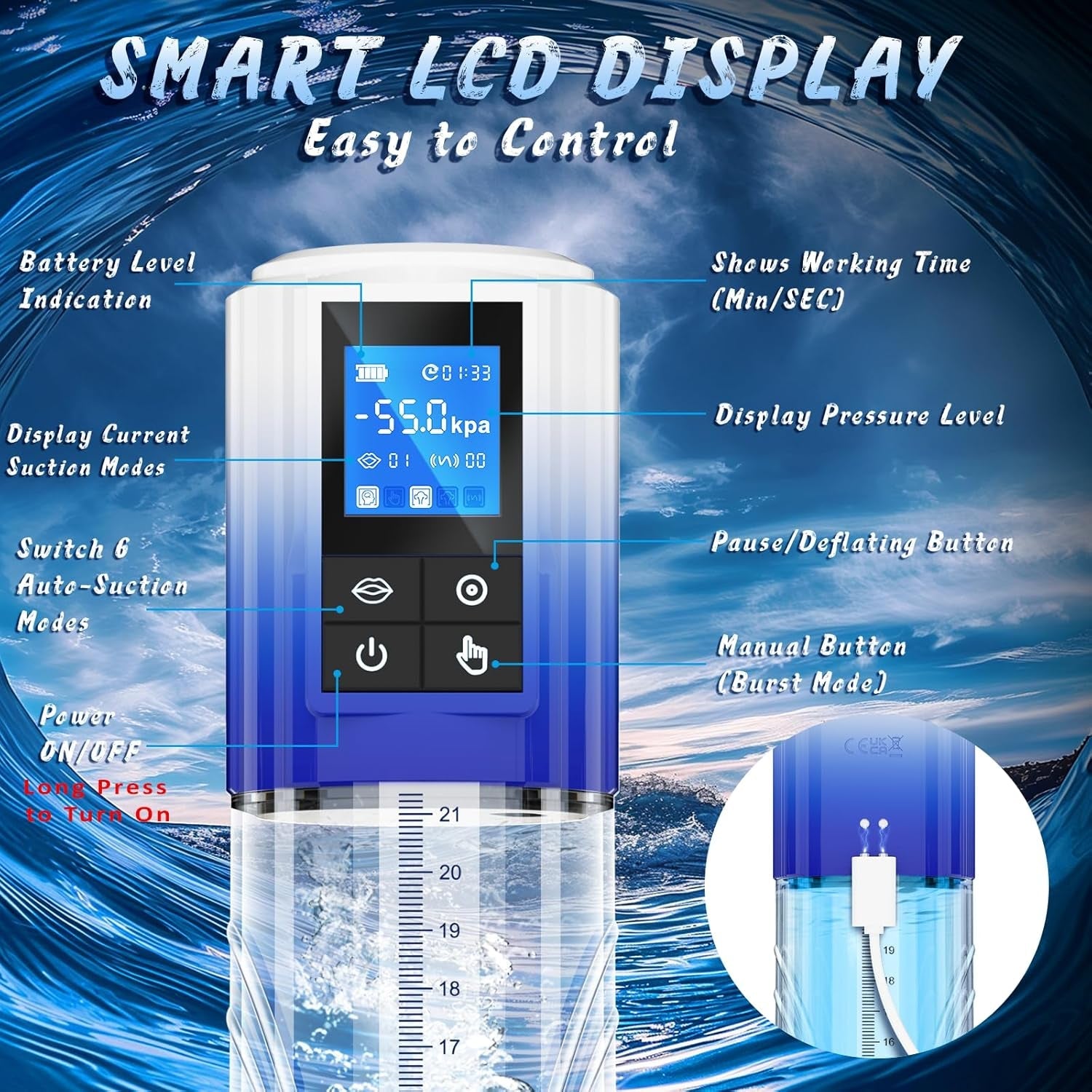 UltraCore Electric Penis Pump 6 Suction LCD Display