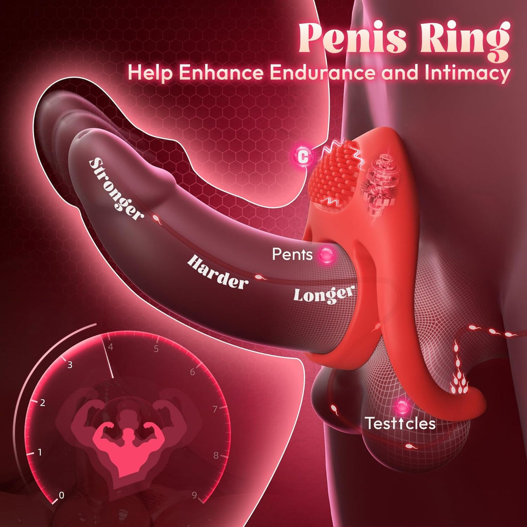 HeartSync Cock Ring Clit Stimulator 9 Modes Silicone