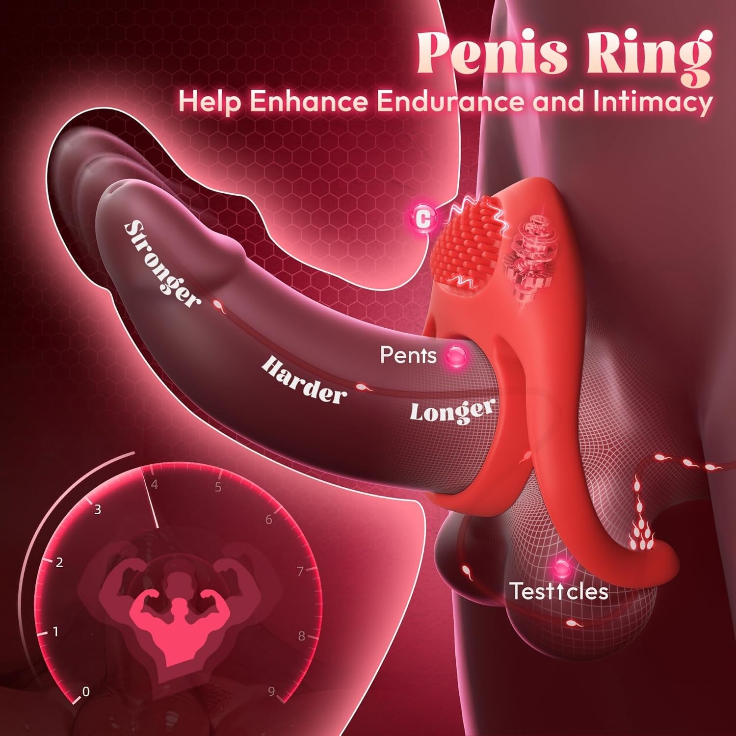 HeartSync Cock Ring Clit Stimulator 9 Modes Silicone