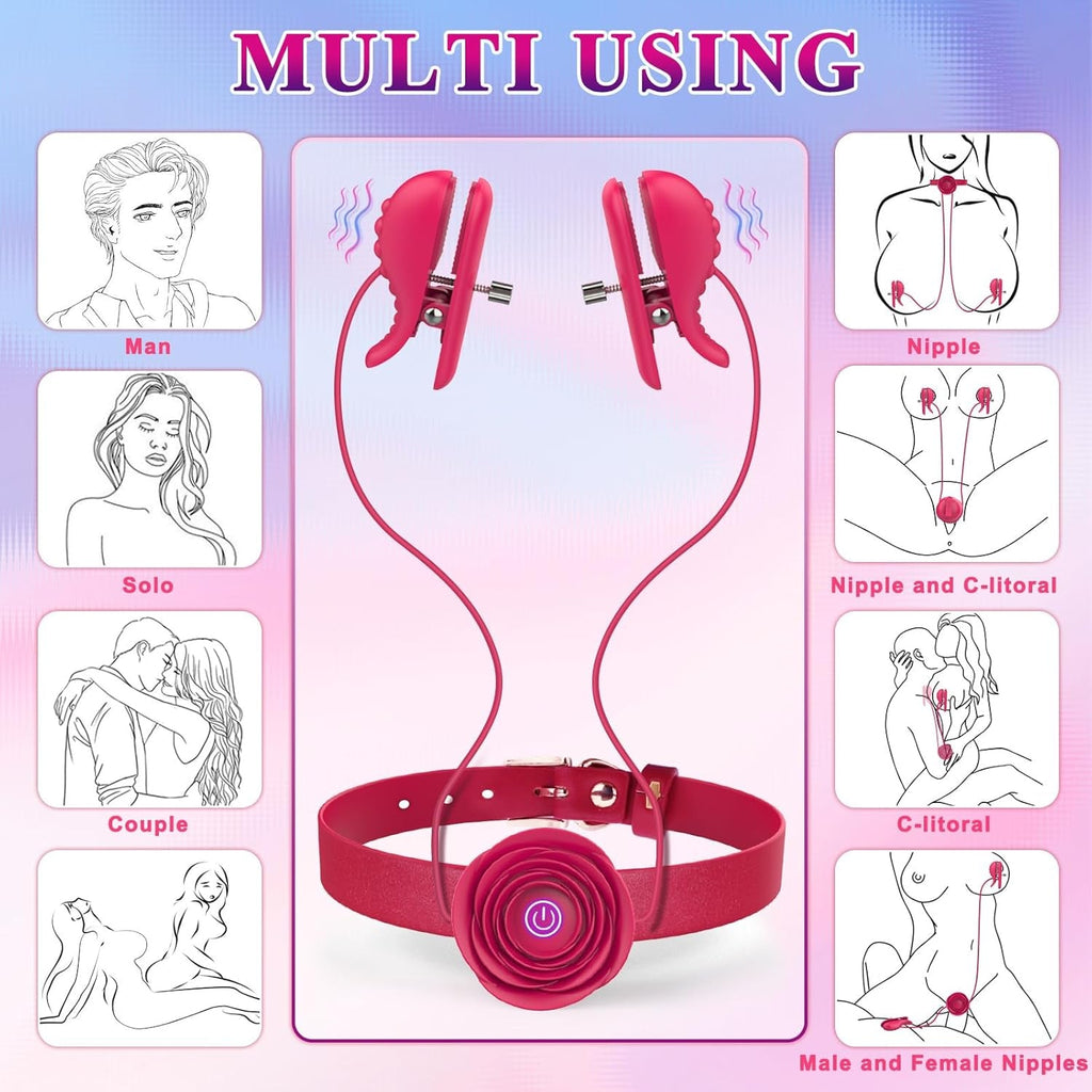 ScarletChain BDSM Nipple Clamp Choker Vibrator 10 Modes