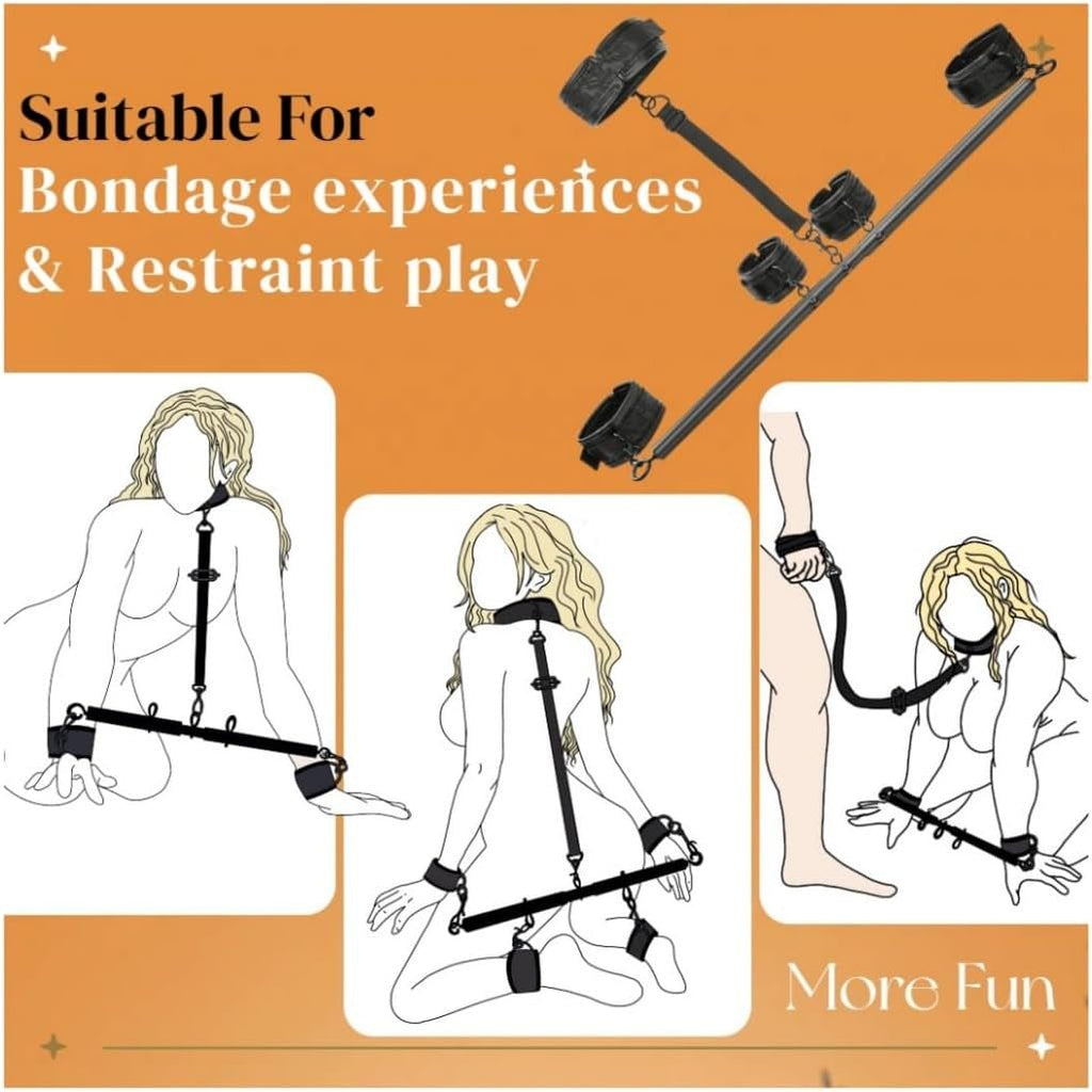 LeatherLock PU Leather Collar Spreader Bar BDSM Kit