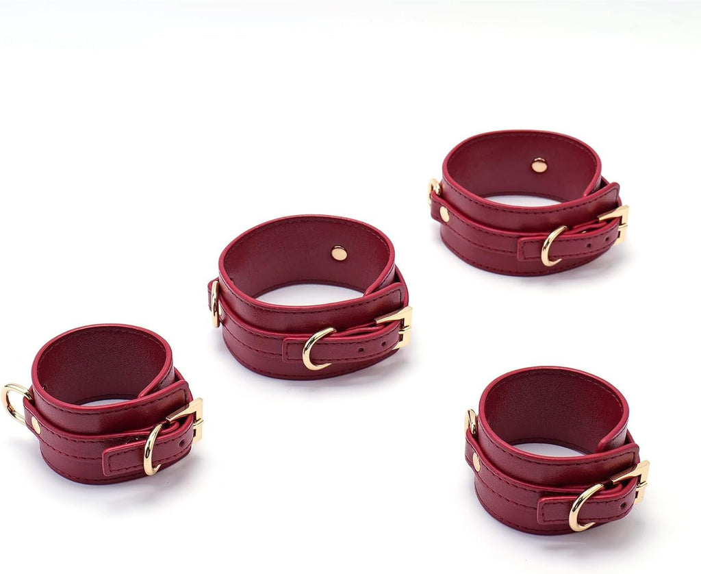 CrimsonVelvet Wine Red Spreader Bar with Furry Cuffs