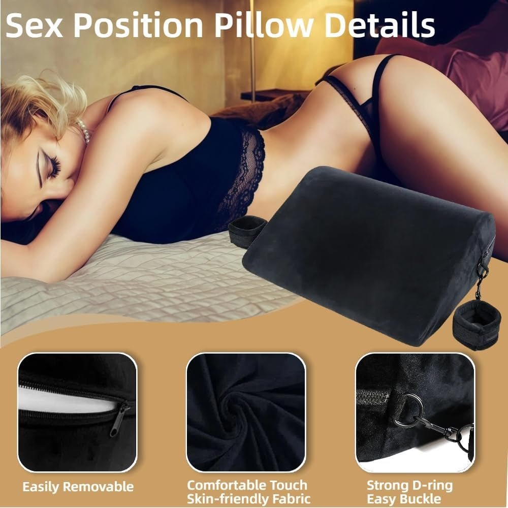 NoirBond Black Foam Positioning Wedge Pillow with Handcuffs