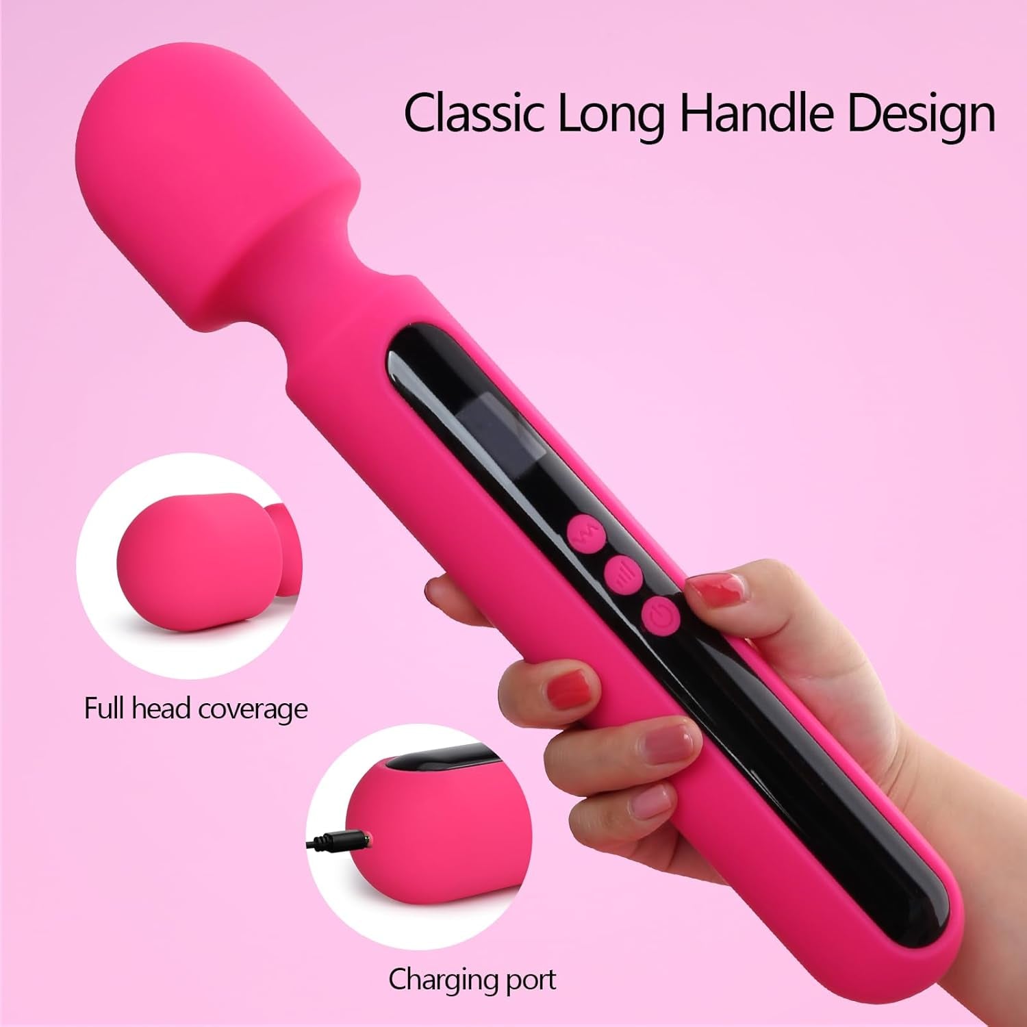 RoseCommand 12" Wand Vibrator LCD Display 10 Modes Waterproof