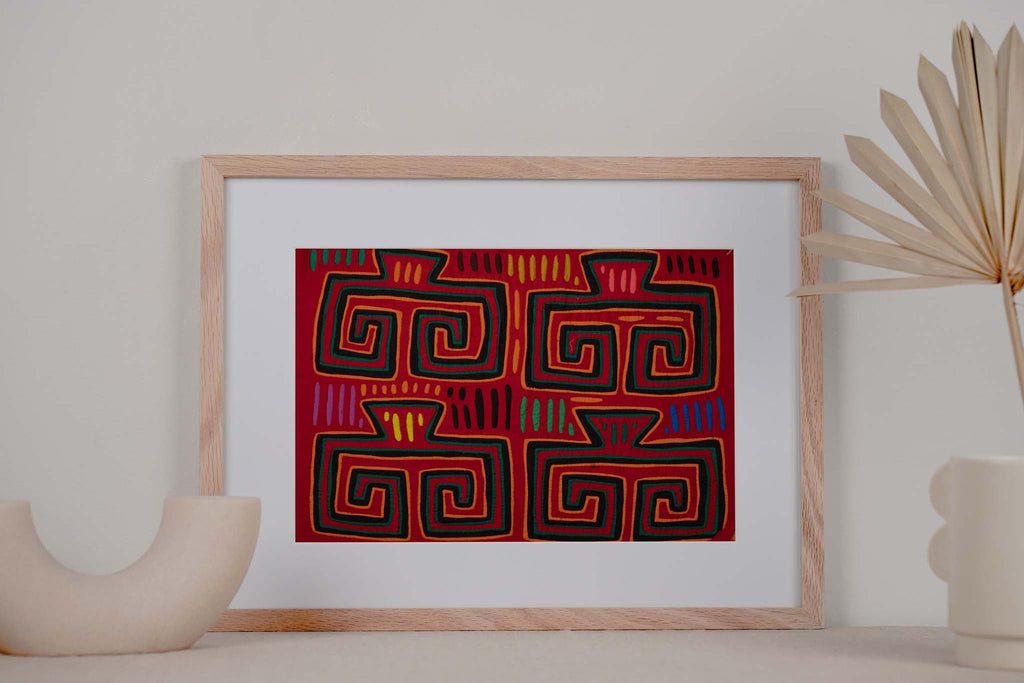 Blood Red Huaca Design Vintage Mola