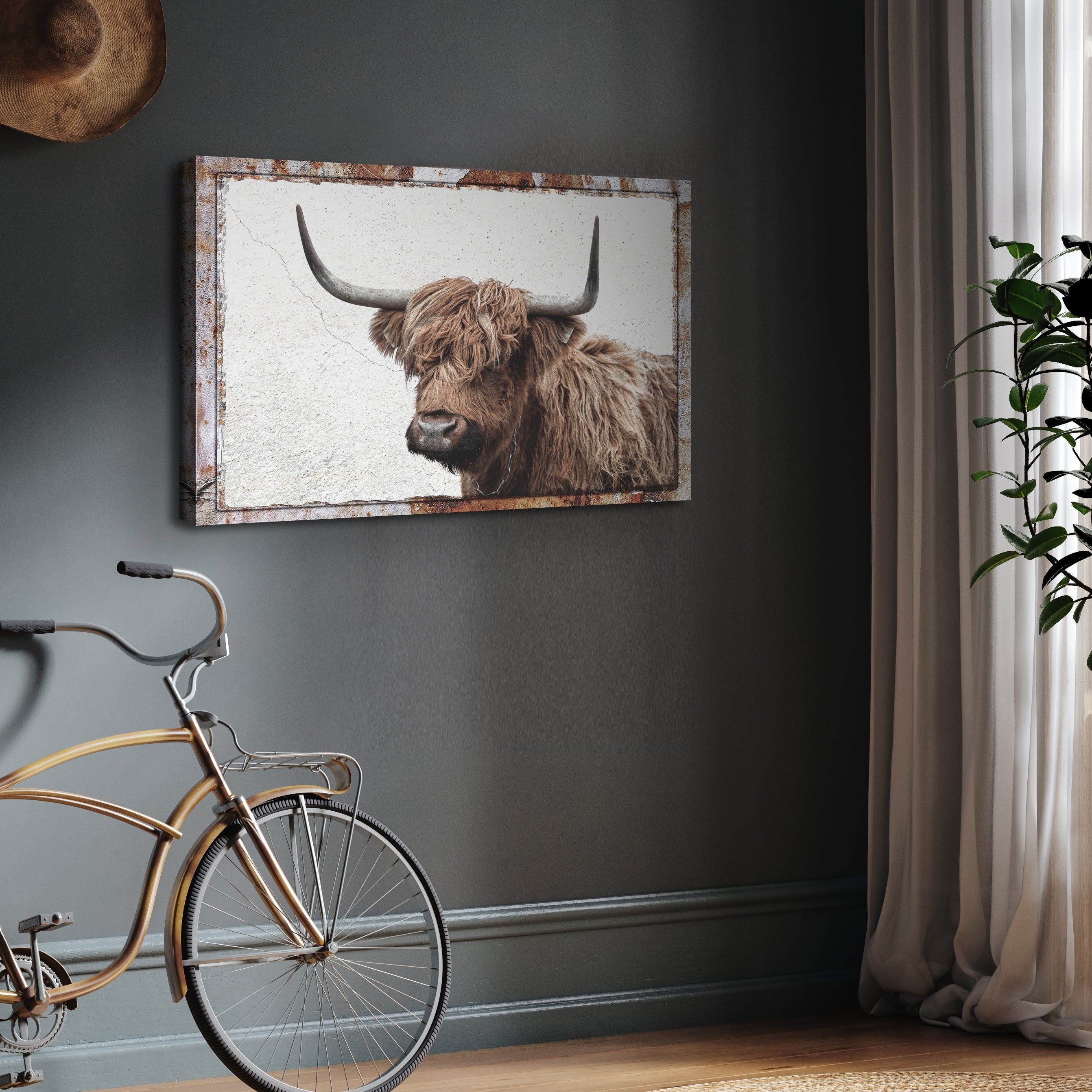 Natural Rustic Highland Cow Canvas Wall Art