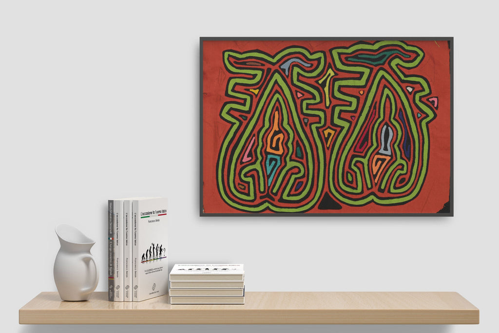 Prancing Orange & Green Blob Mola