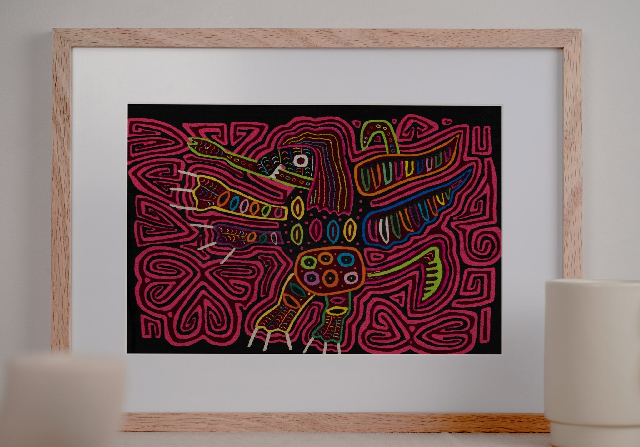 Black And Pink Andean Condor Bird with Snake Mola