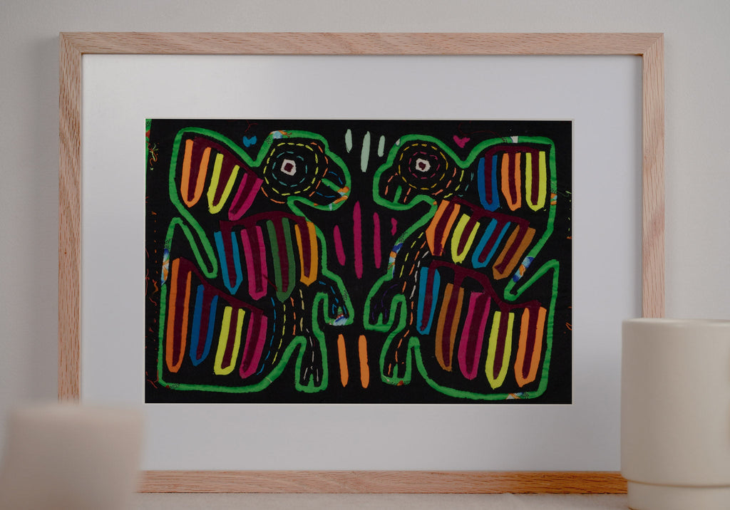 Vintage Black And Green Bird Squabble Mola