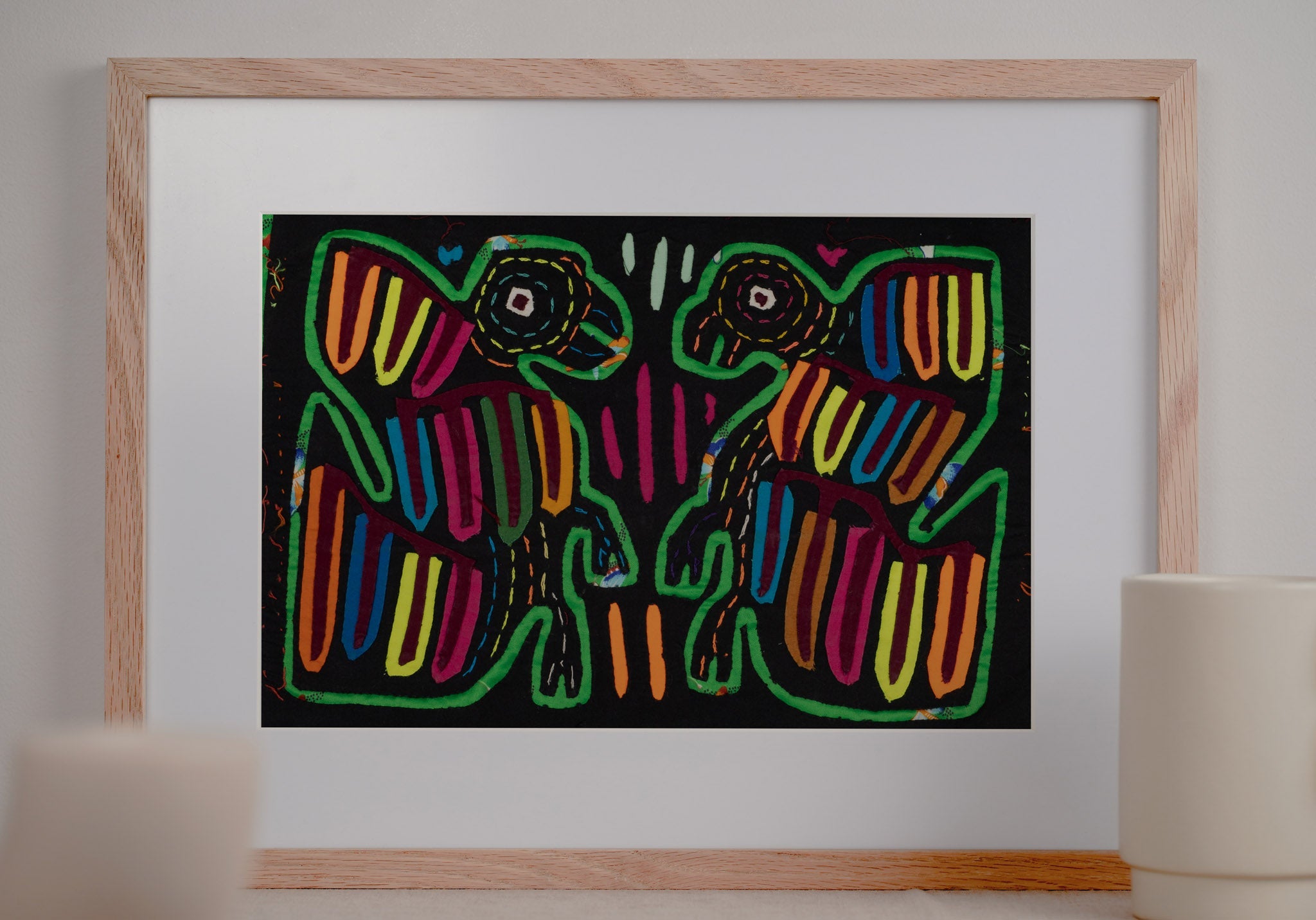 Vintage Black And Green Bird Squabble Mola