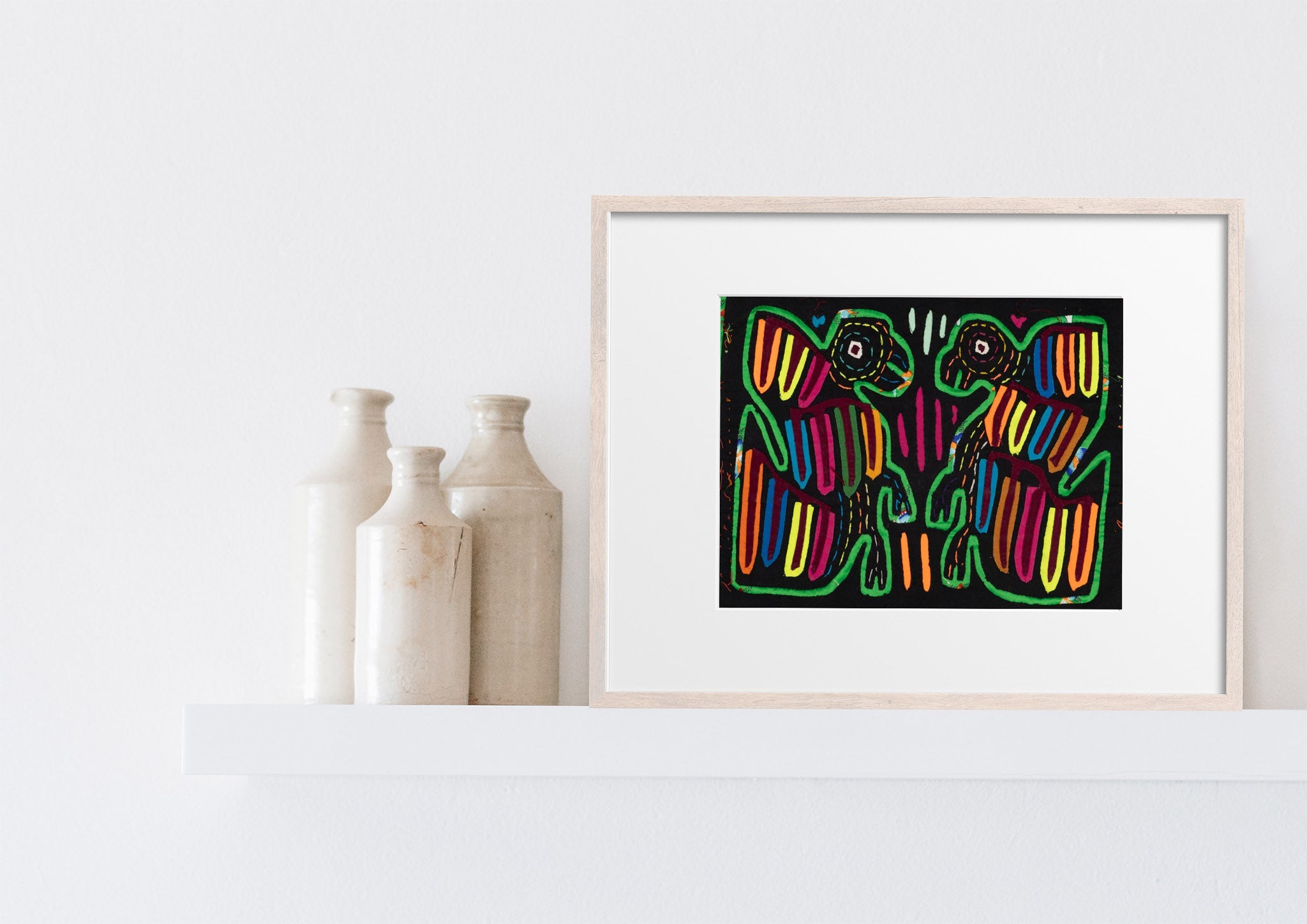 Vintage Black And Green Bird Squabble Mola