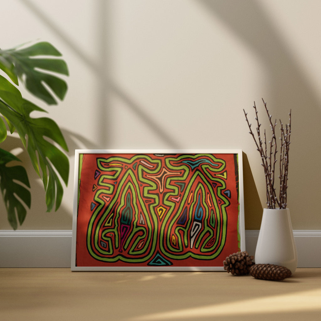 Orange & Green Prancing Blob Mola