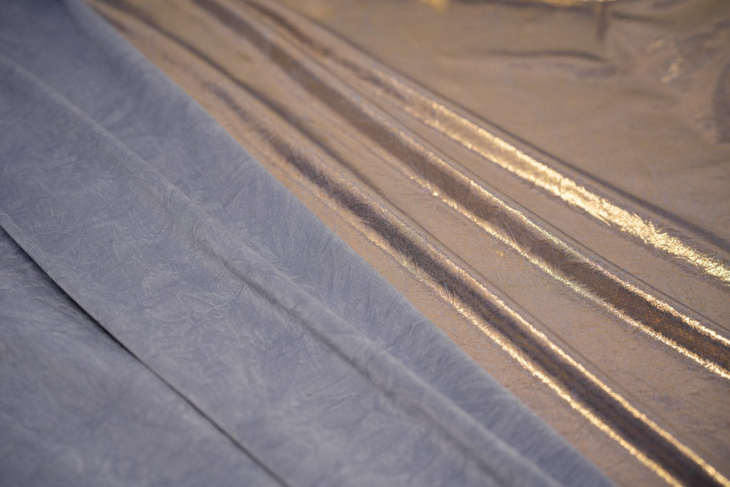 Claudette Creased Foiled Spandex Fabric | Blue Moon Fabrics