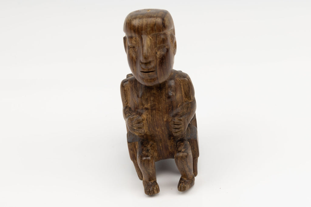 Hand Carved Cocobolo Wood Figure in Chair Sculpture