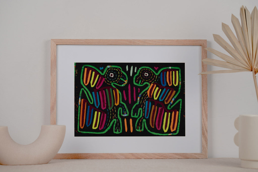 Vintage Black And Green Bird Squabble Mola