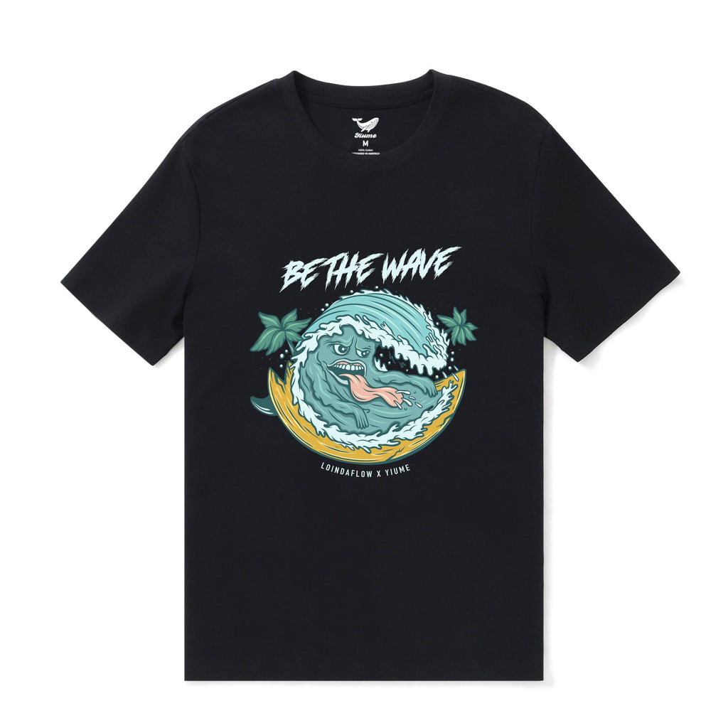 Camiseta hawaiana para hombre Be the Wave By Loindaflow, cuello redondo, 100% algodón - NEGRO