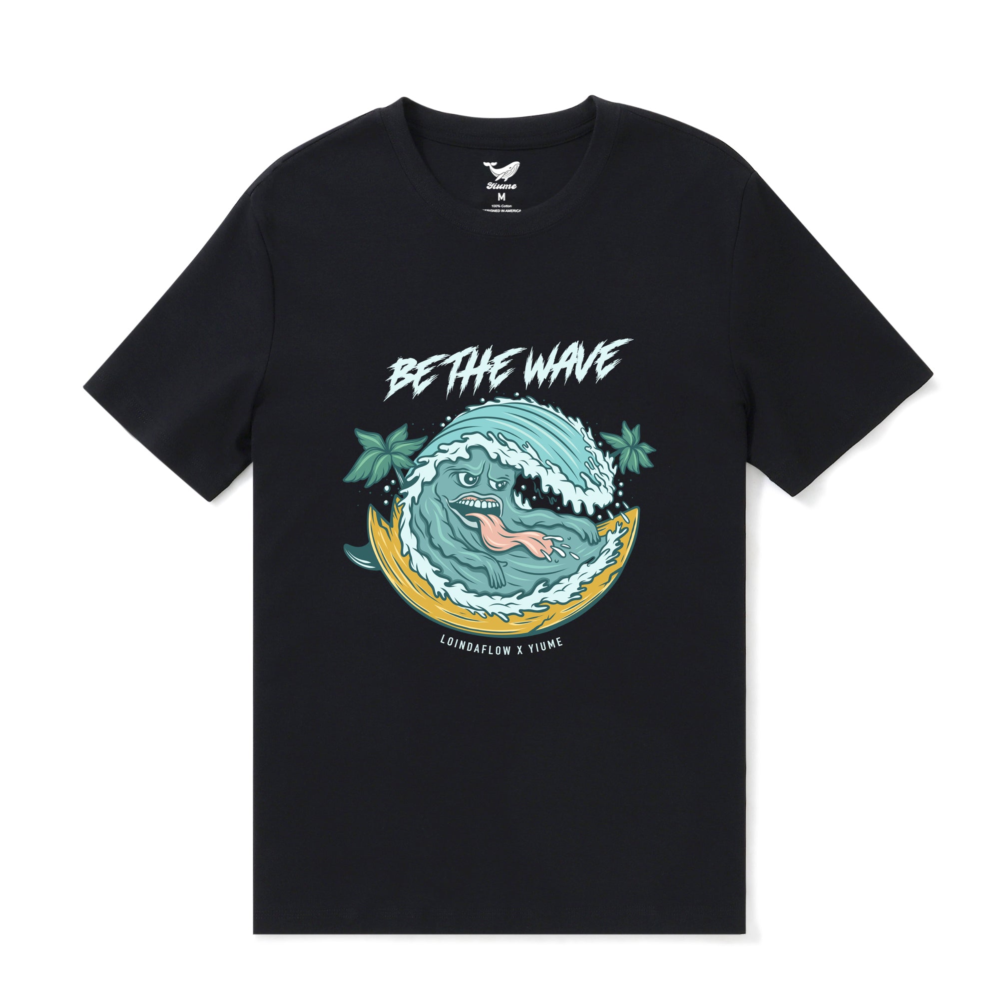 Camiseta hawaiana para hombre Be the Wave By Loindaflow, cuello redondo, 100% algodón - NEGRO