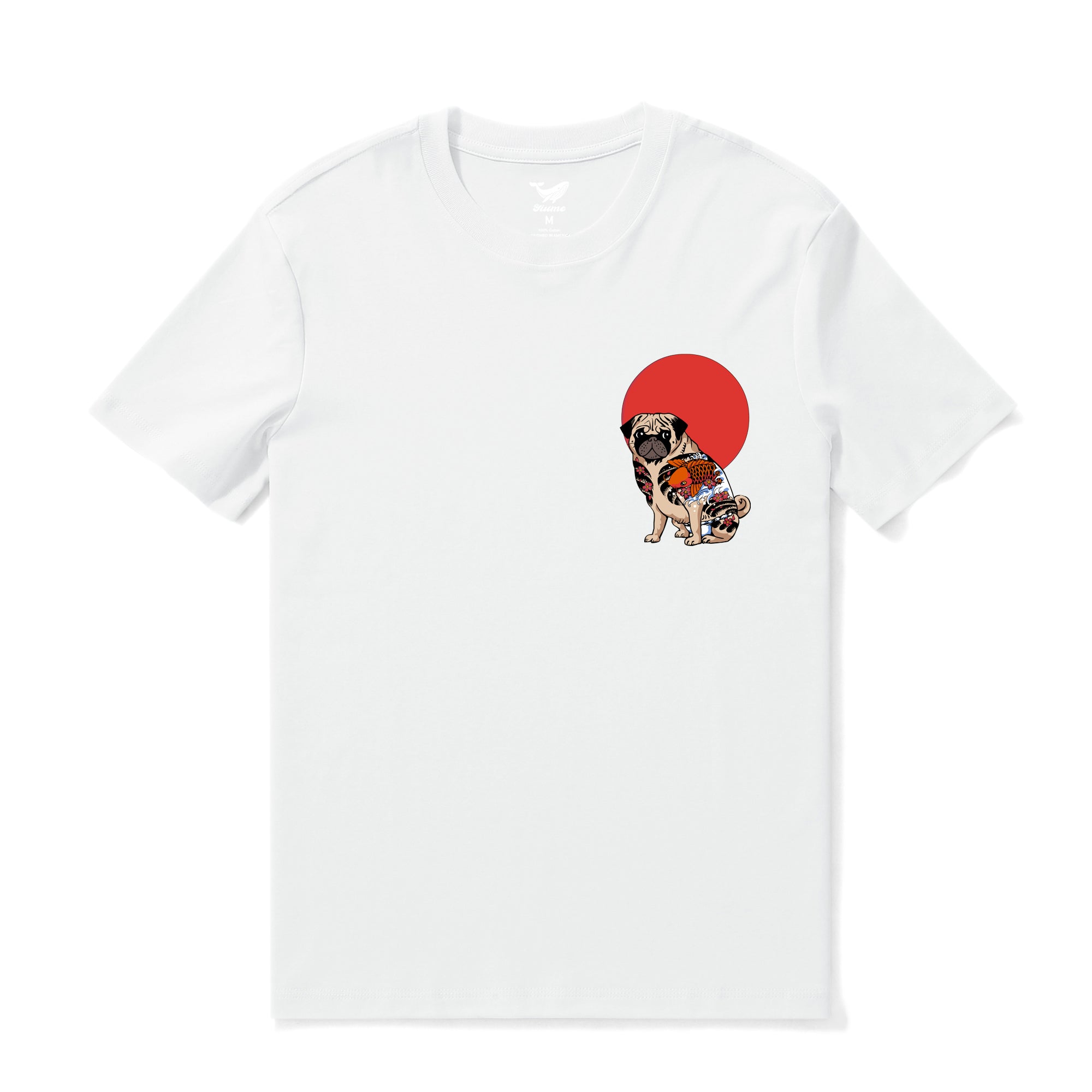 Camiseta hawaiana para hombre Yakuza Pug Tee Cuello redondo 100% algodón - BLANCO