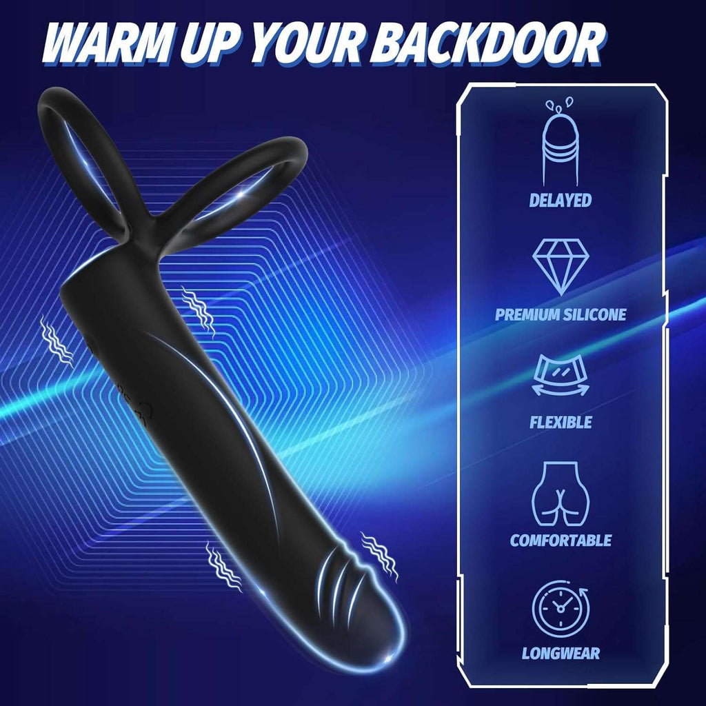 Enhanced Vibrating Pleasure Penis Ring Butt Plug Dildo