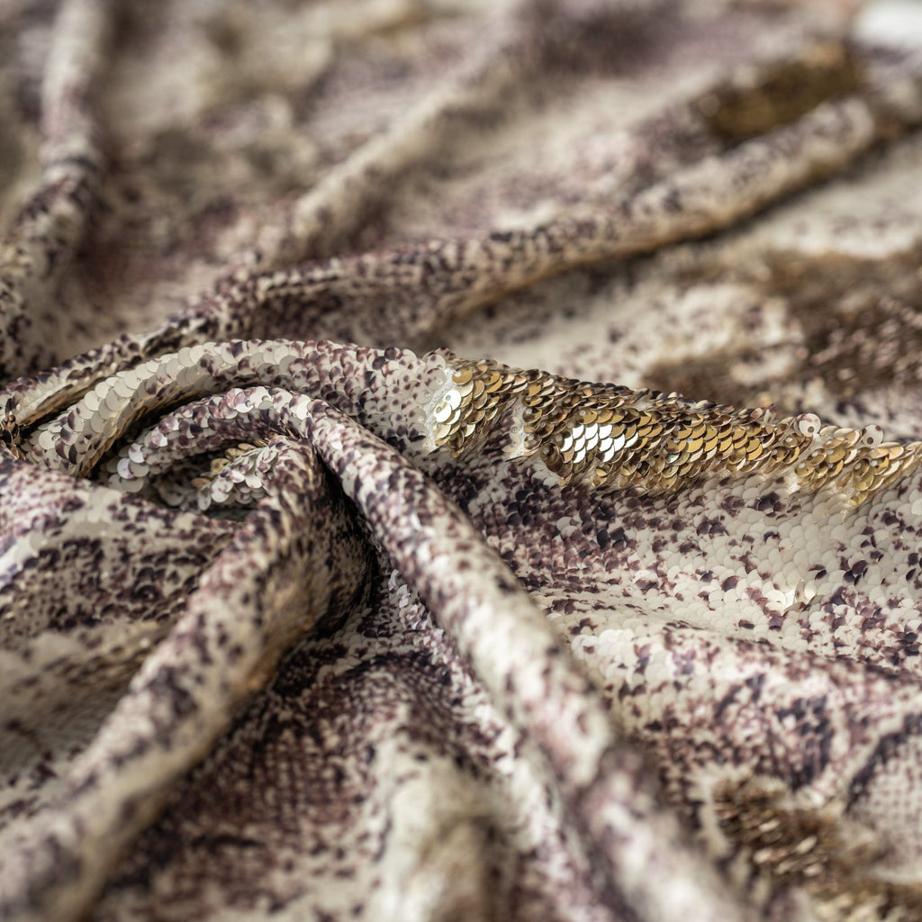 Golden Anaconda Printed Flip Sequin on Spandex Fabric | Blue Moon Fabrics