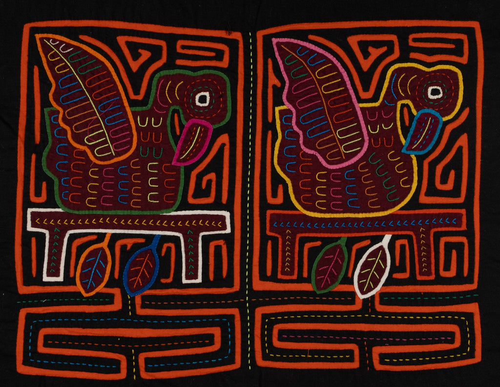Traditional Orange And Black Swan Mola