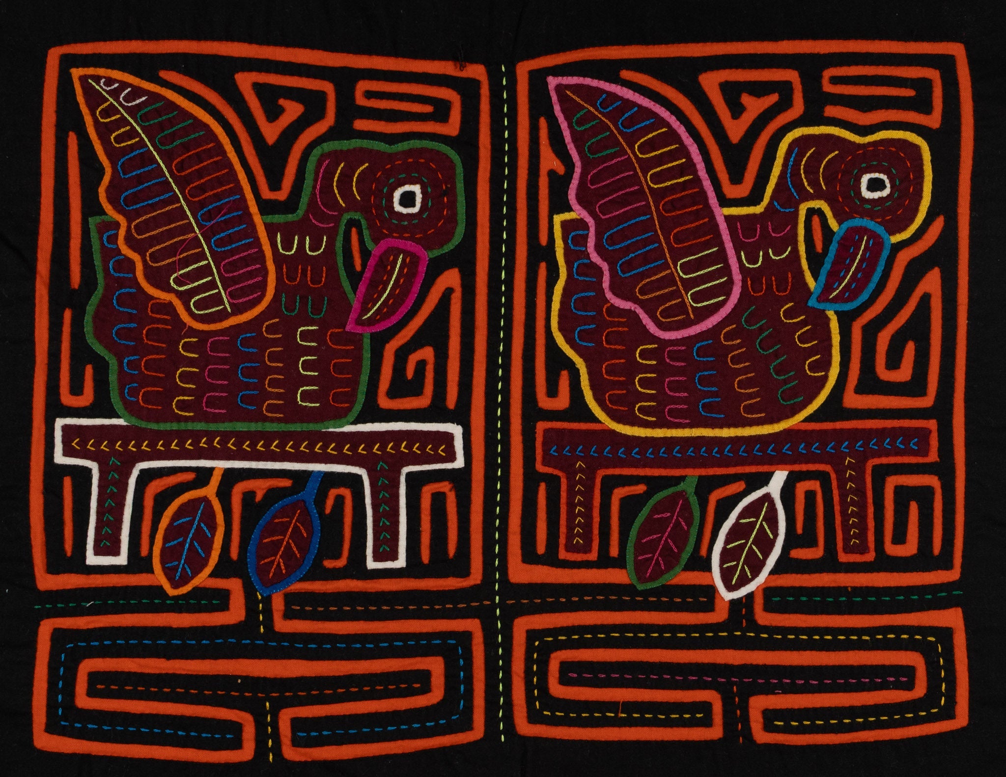 Traditional Orange And Black Swan Mola