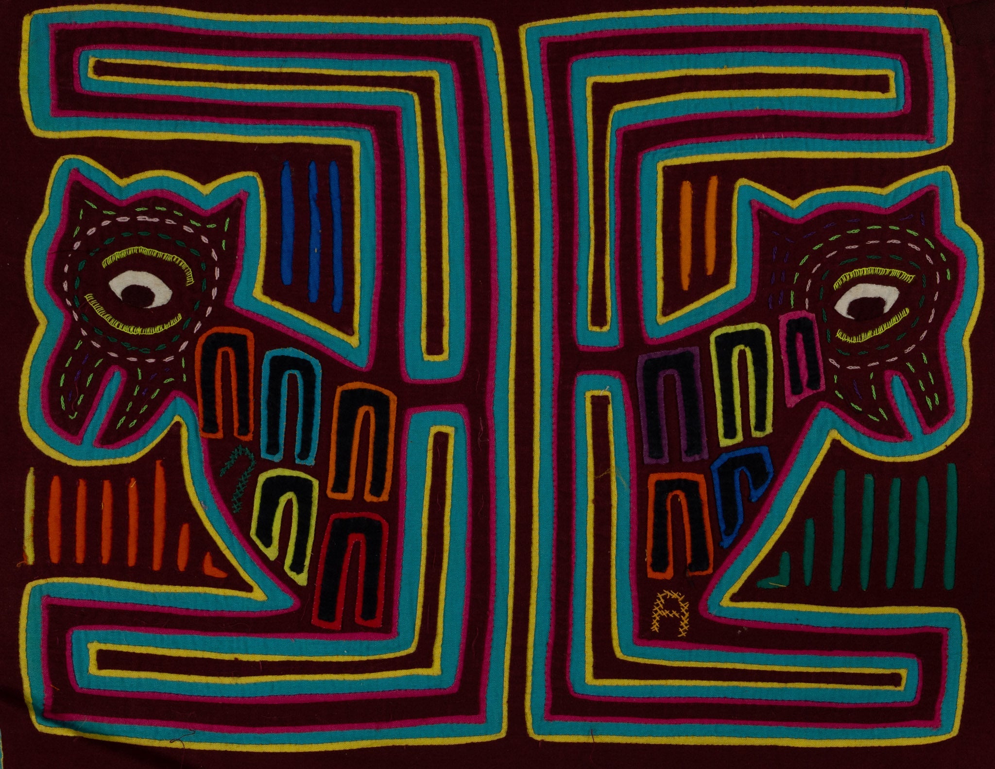 Traditional Maroon And Green Puppy Dog Mola