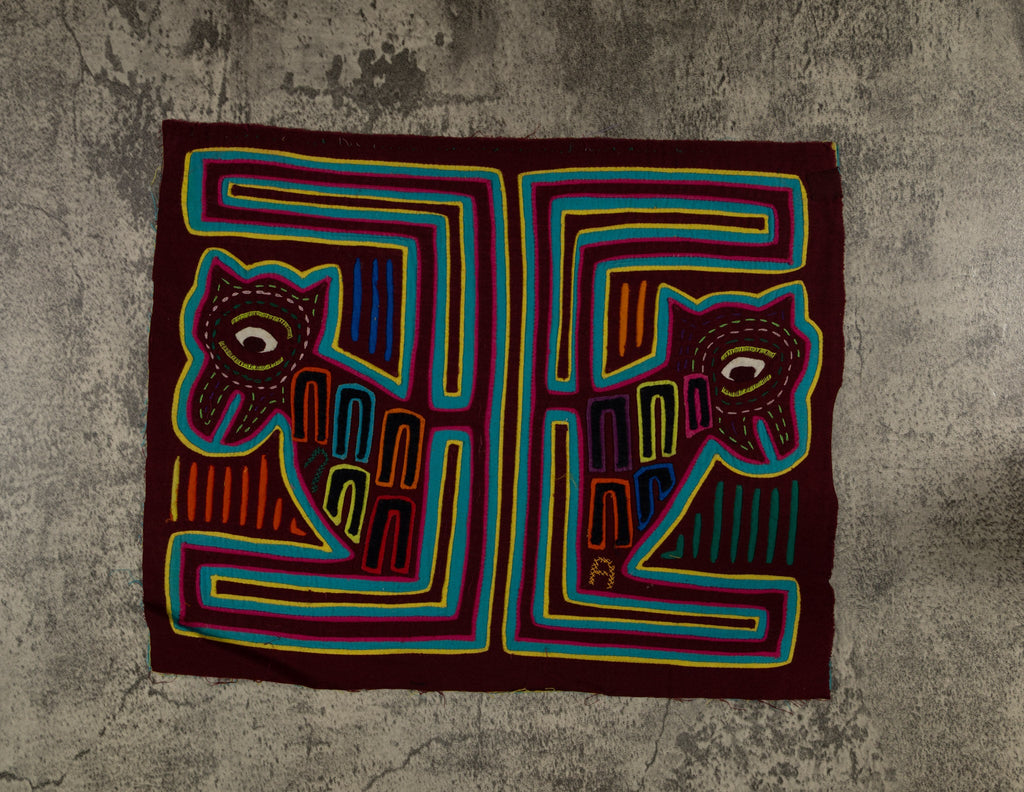 Traditional Maroon And Green Puppy Dog Mola