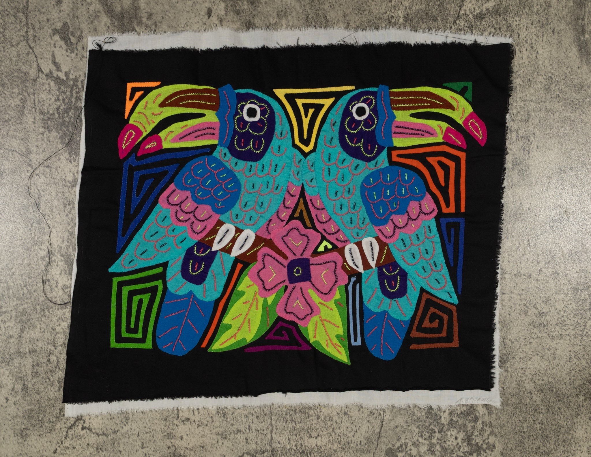 Fantasy Blue And Pink Two Toucan Bird Mola