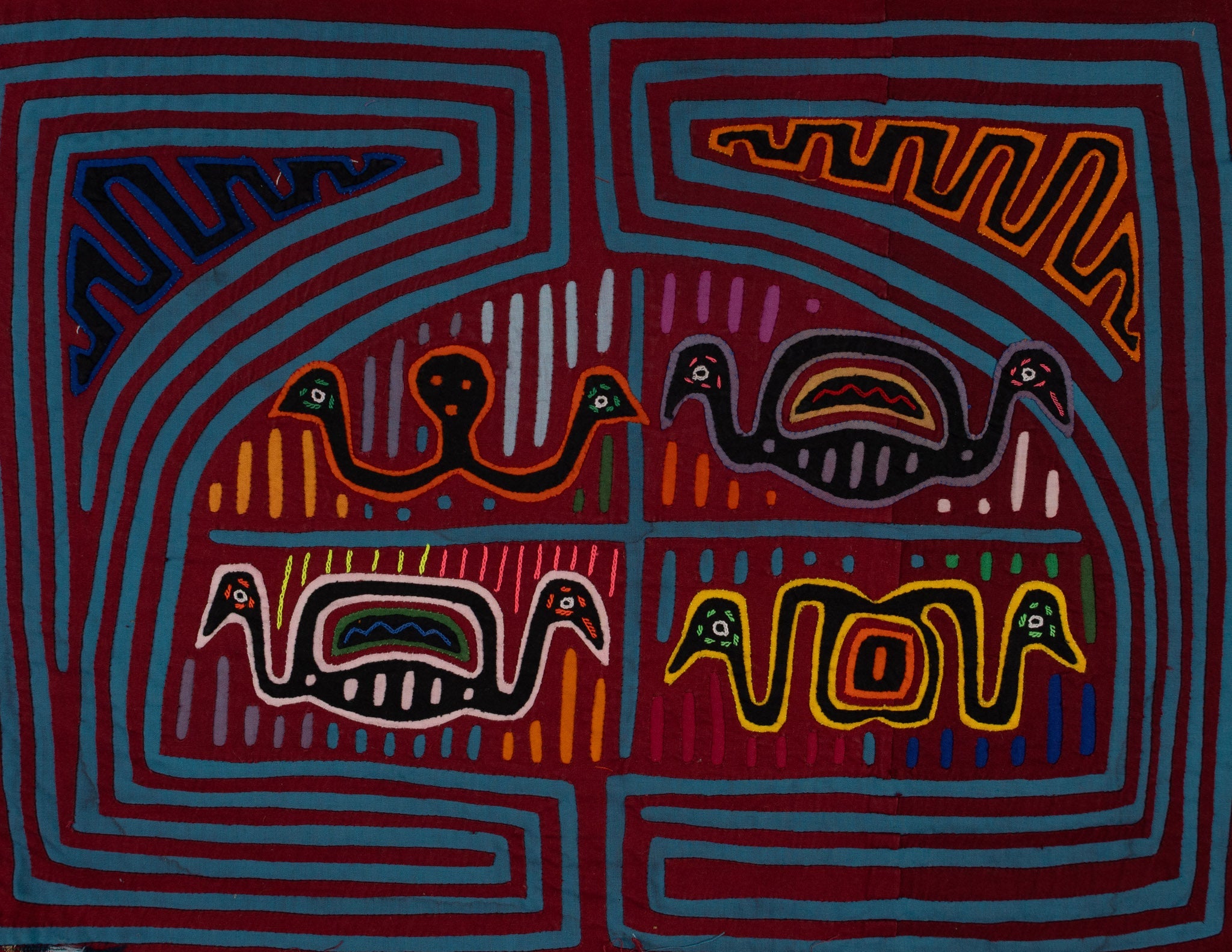 Traditional Burgundy And Blue Two-Head Worm Mola