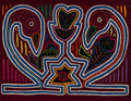 Traditional Burgundy Blue And White Coy Swan Mola