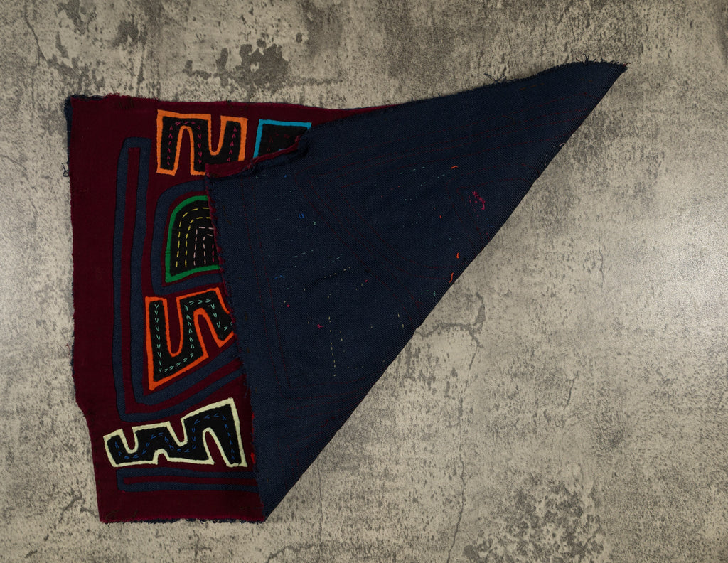 Traditional Burgundy And Dark Blue Toucan Parrot Mola