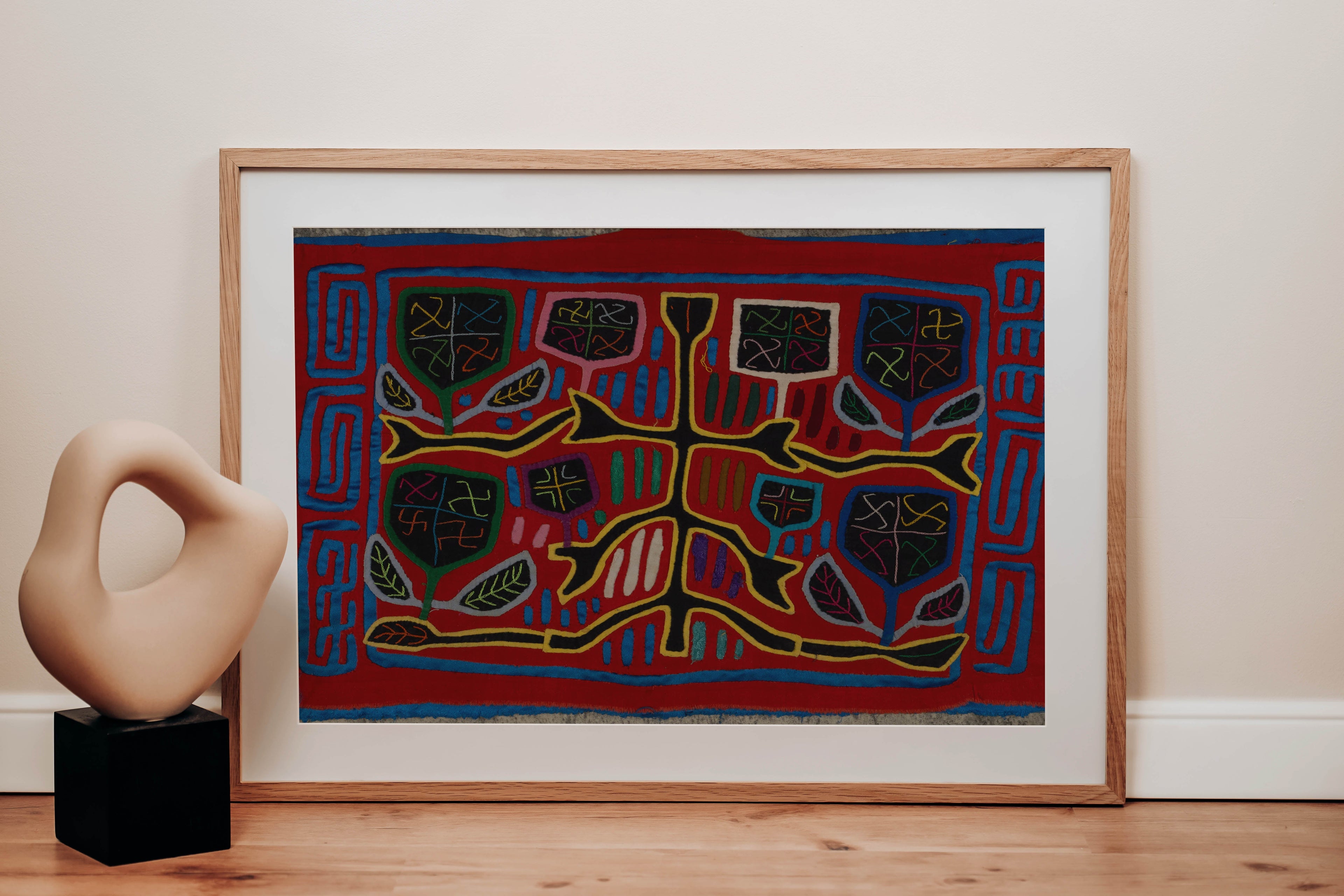 Vintage Red And Blue Autumn Leaf Mola