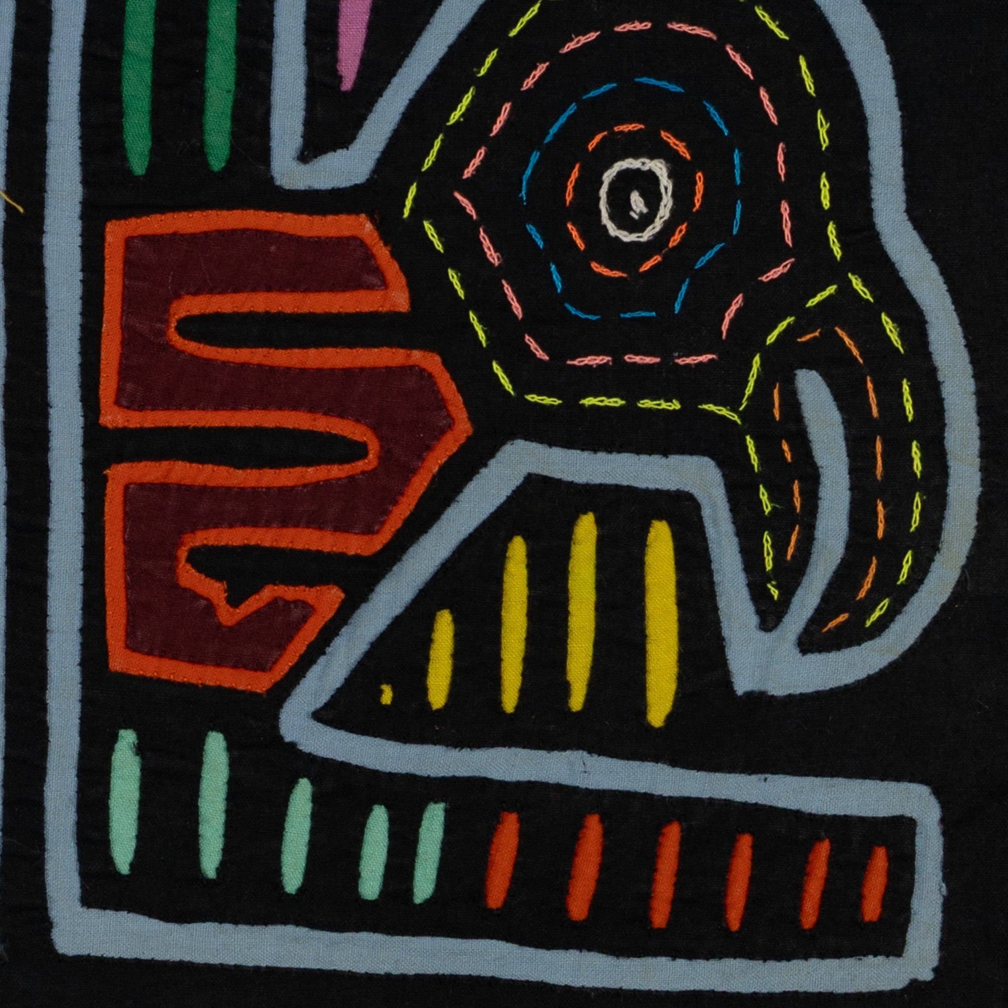 Traditional Black And Blue Bird Head Mola