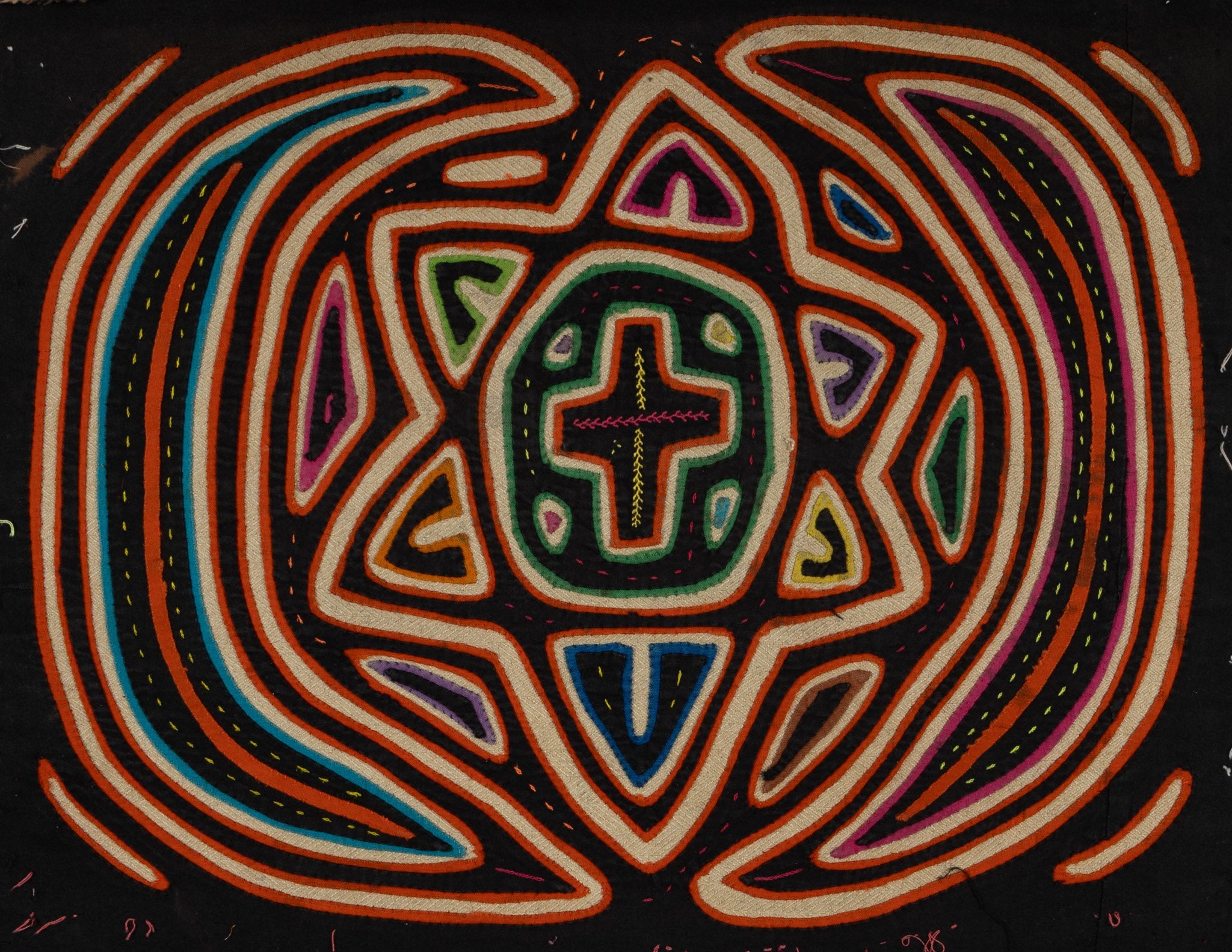 Traditional Black Orange And White Sun And Moon Mola