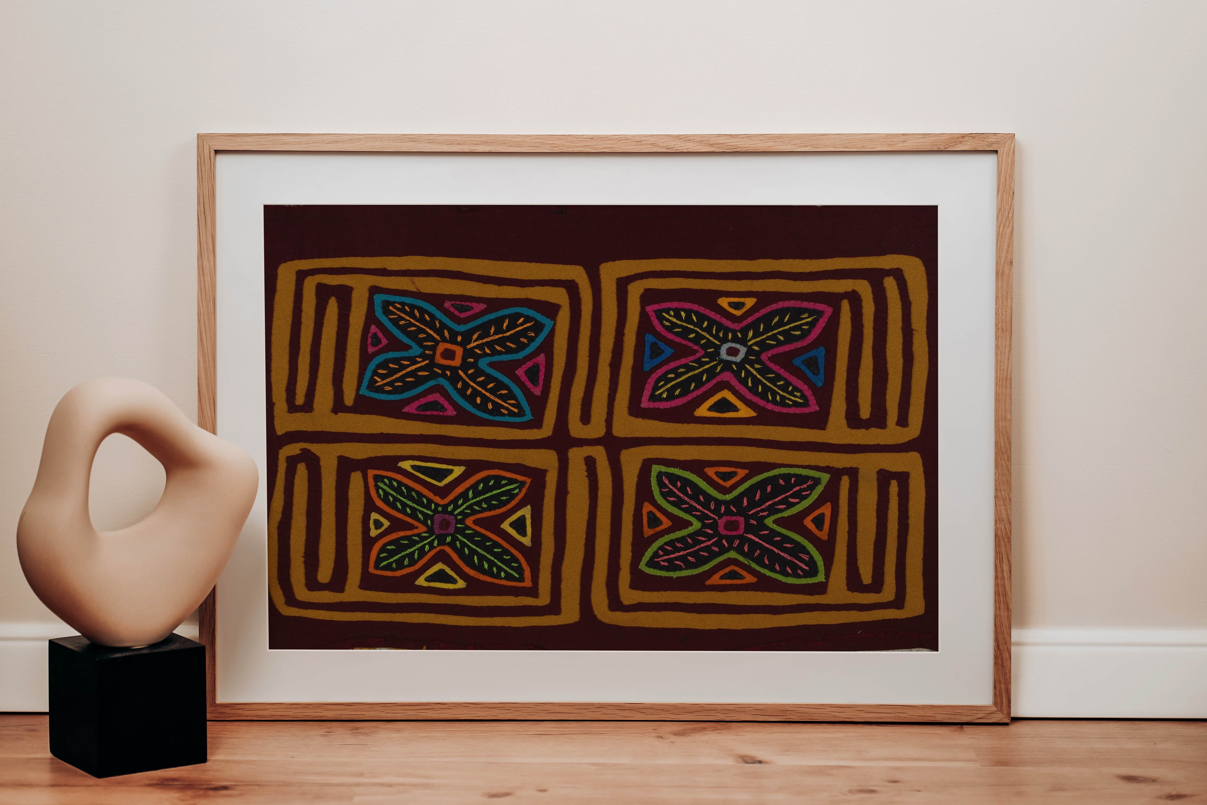 Traditional Burgundy And Brown Floral Flower Mola