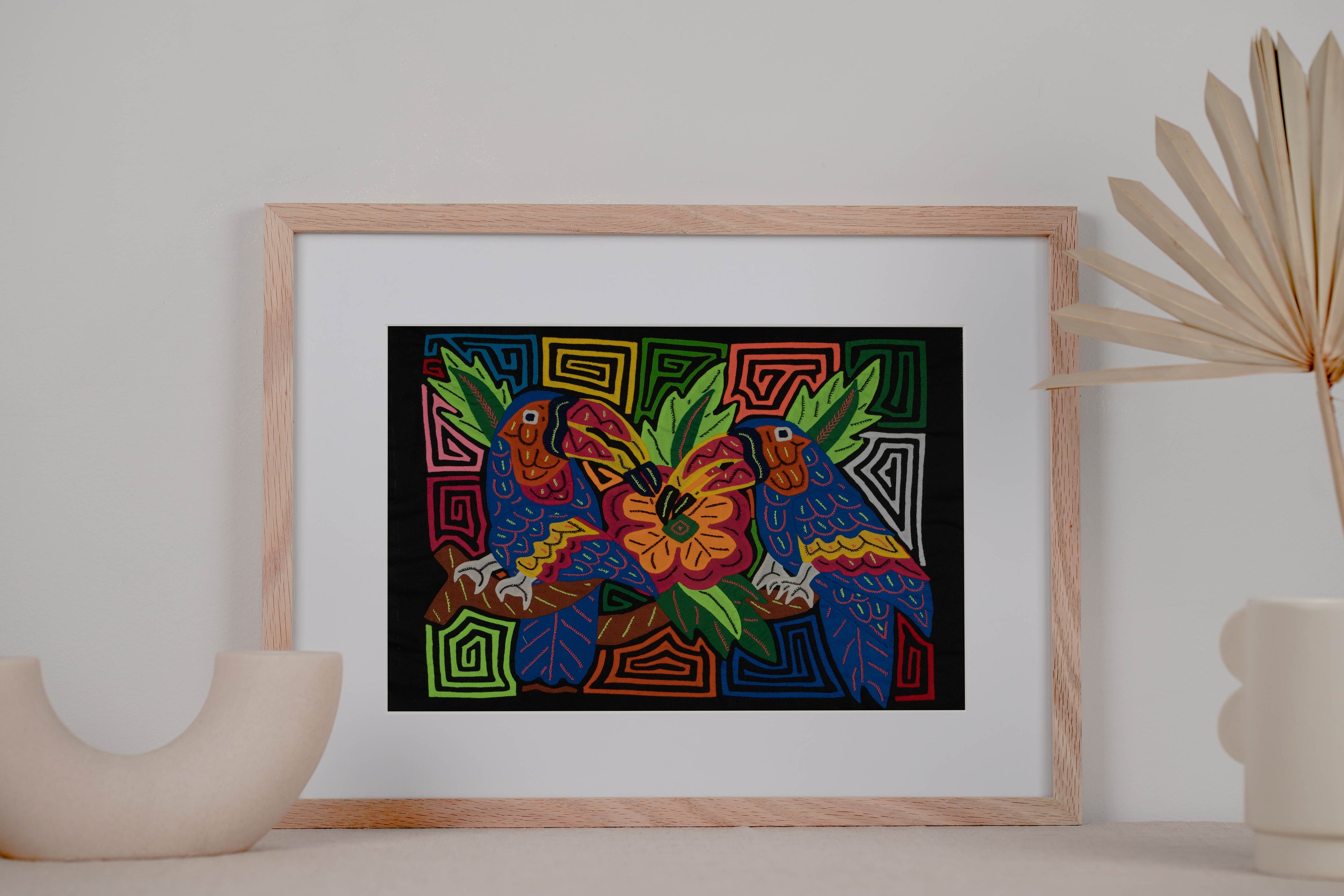 Fantasy Red Blue And Yellow Two Toucan Parrot Mola