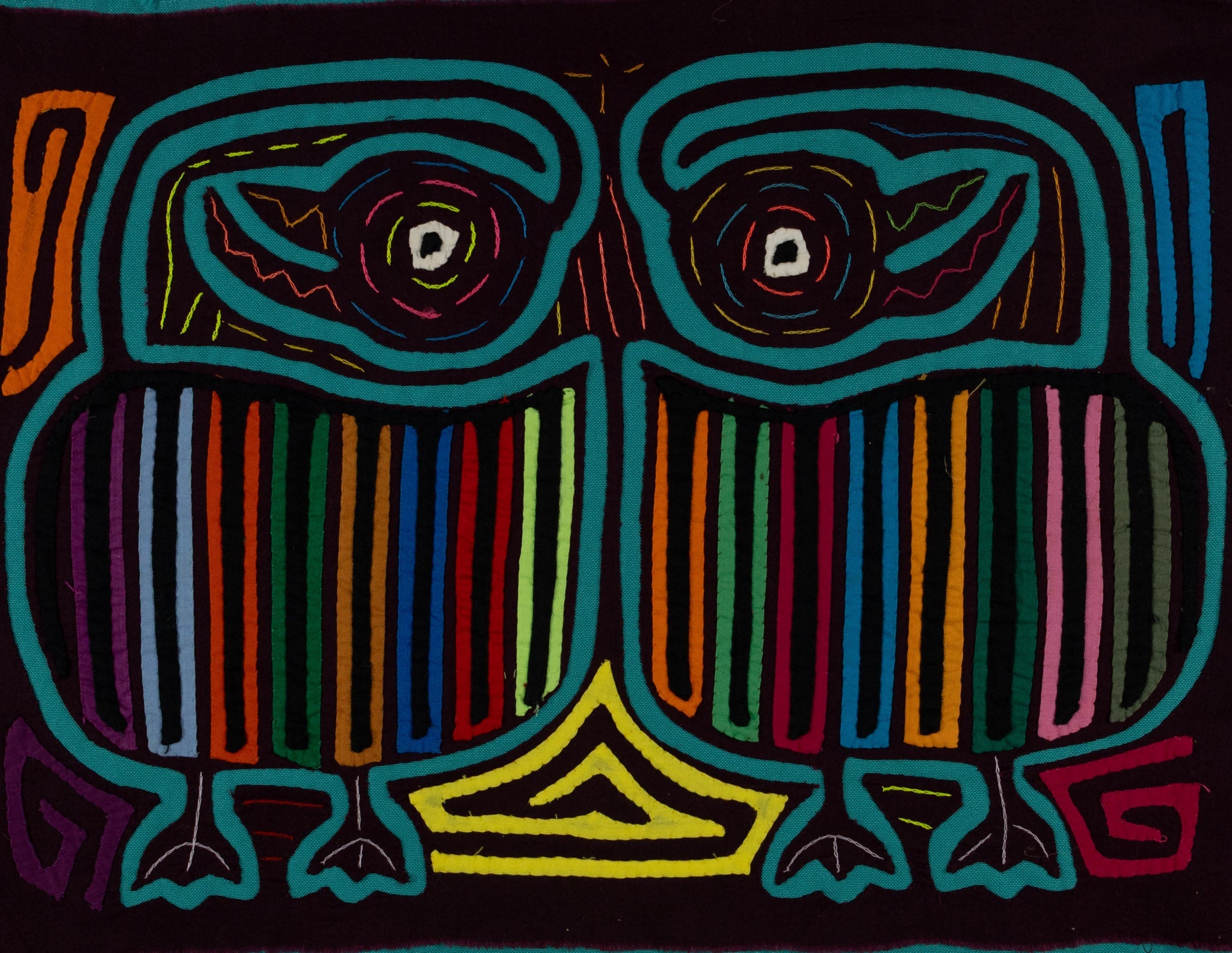 Maroon And Turquoise Rubber Neck Geese Mola