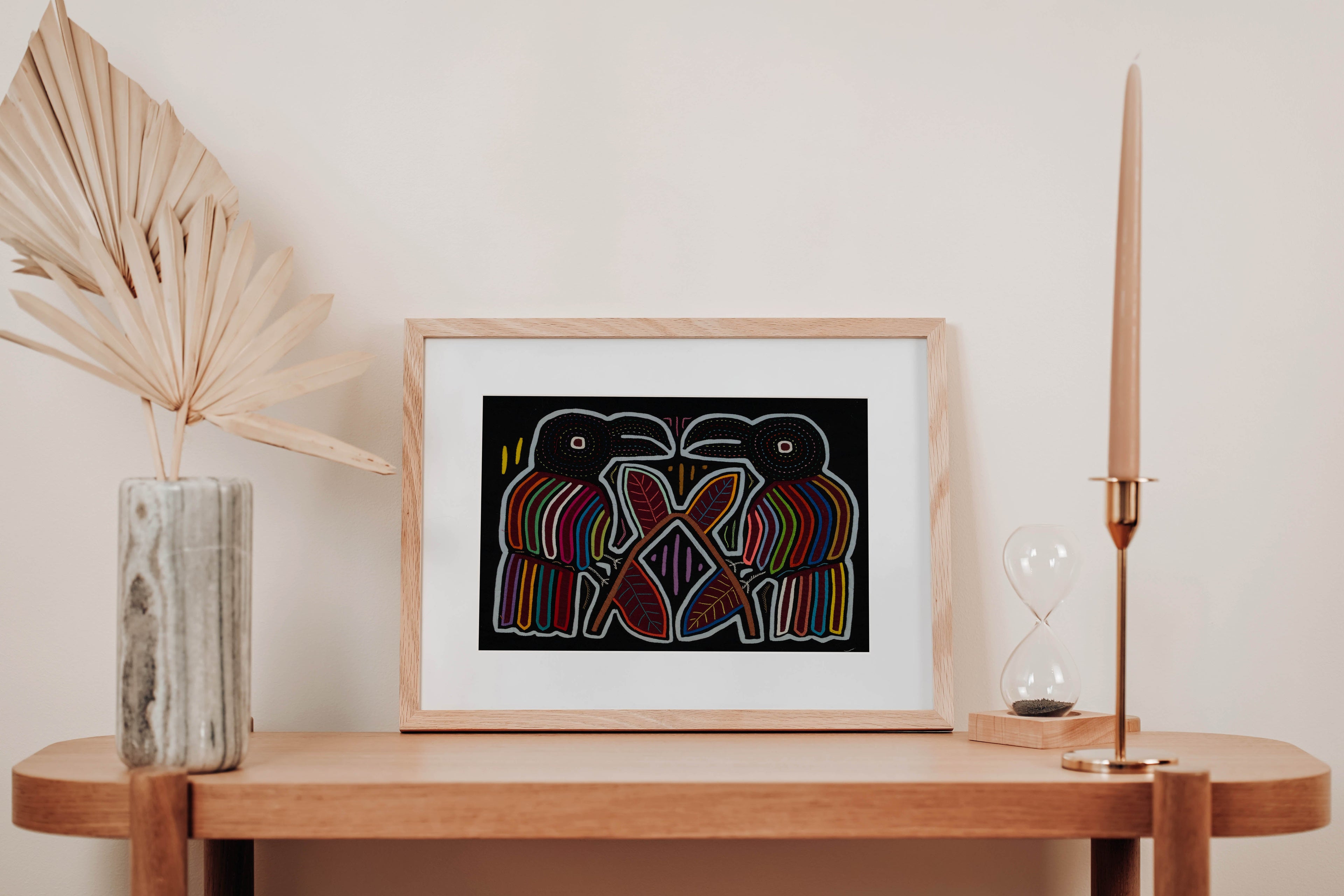Traditional Black And Rainbow Color Bird Talk Mola
