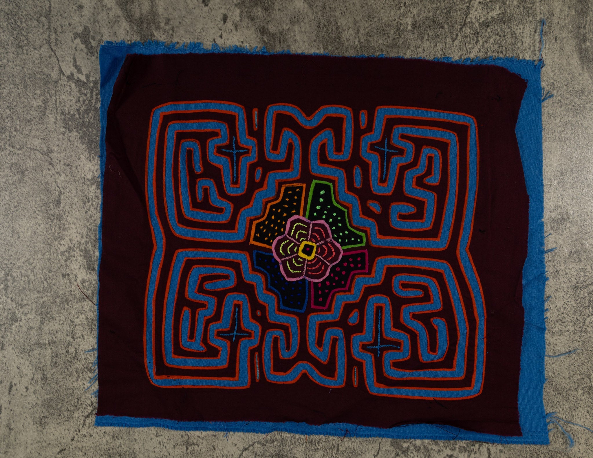 Maroon And Blue Floral Flower Mola