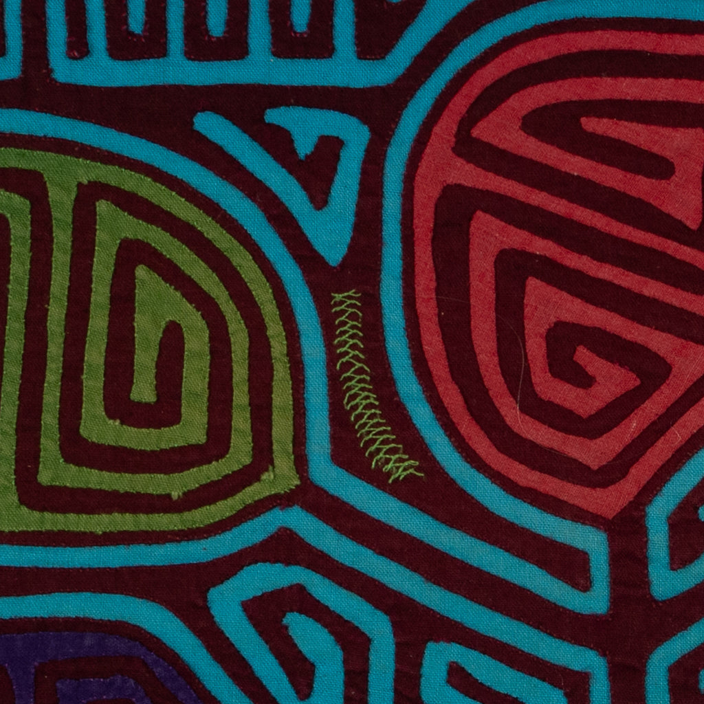 Traditional Burgundy And Turquoise Leaf Mola