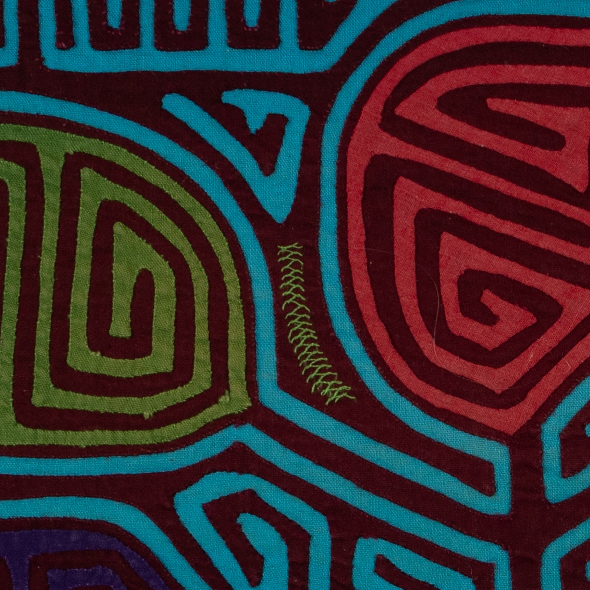 Traditional Burgundy And Turquoise Leaf Mola