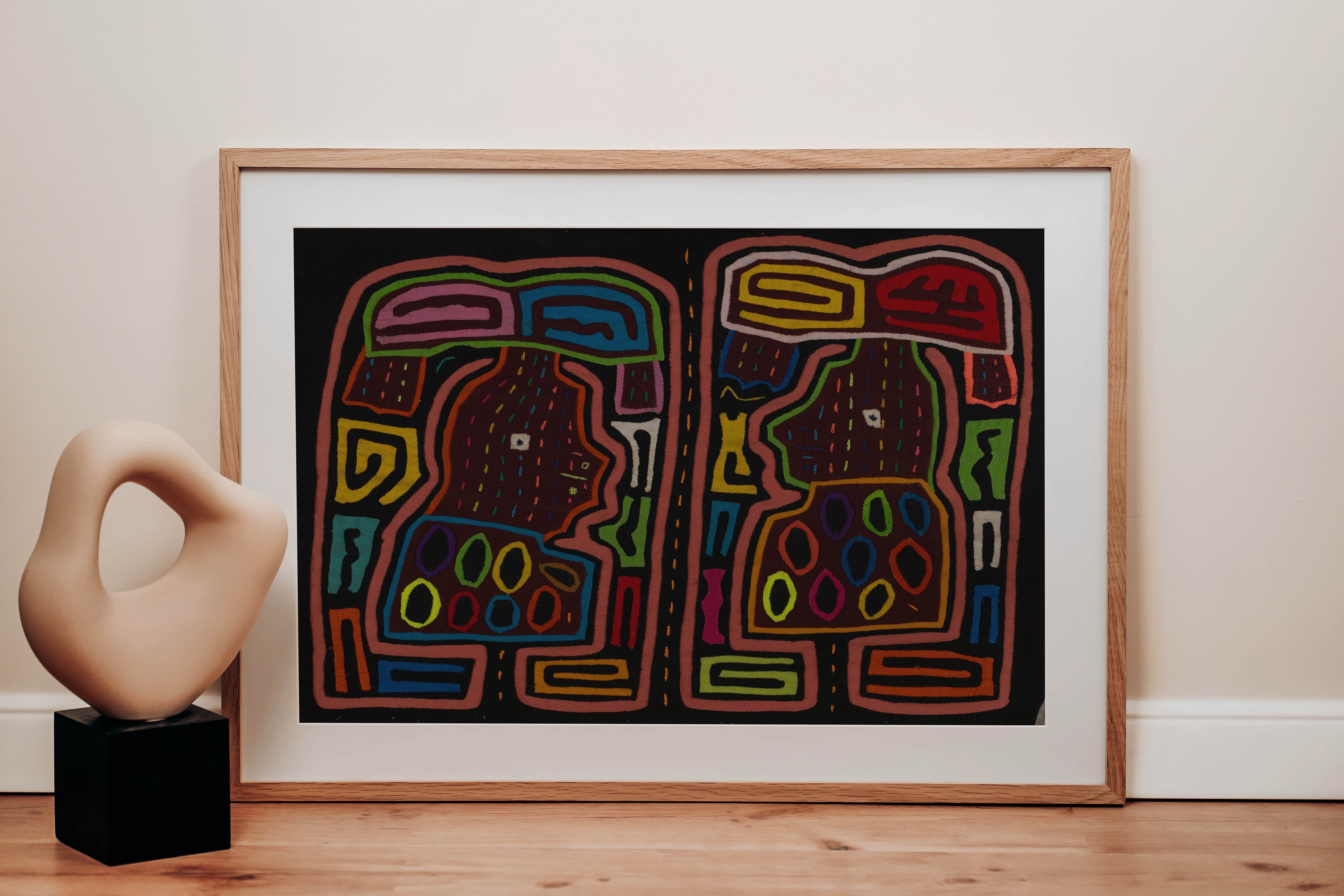 Traditional Pink And Black Basket Head Mola